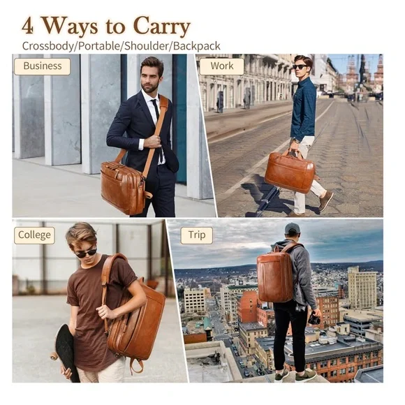 NWT Convertible Tan Leather Laptop Briefcase & Backpack - - Picture 5 of 10